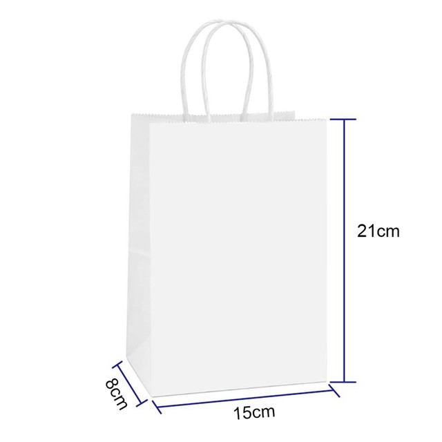 Kraft Paper Bags 25Pcs 5.9X3.14X8.2 Inches Small Paper Gift Bags White  Paper Bags With Handles Paper Shopping Bags Party Bags Re